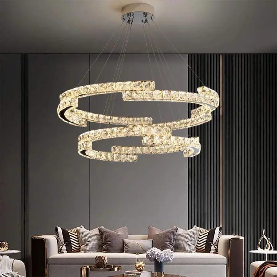 Suspended LED chandelier with remote control and crystal MIA LATIFAH 55W, 2 Circles, Cold/Warm/Neutral light, Dimmable, Shiny Chrome, Adjustable Height LED Chandeliers with Remote Control Default Title Alessandro Design