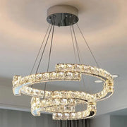 Suspended LED chandelier with remote control and crystal MIA LATIFAH 55W, 2 Circles, Cold/Warm/Neutral light, Dimmable, Shiny Chrome, Adjustable Height LED Chandeliers with Remote Control Default Title Alessandro Design