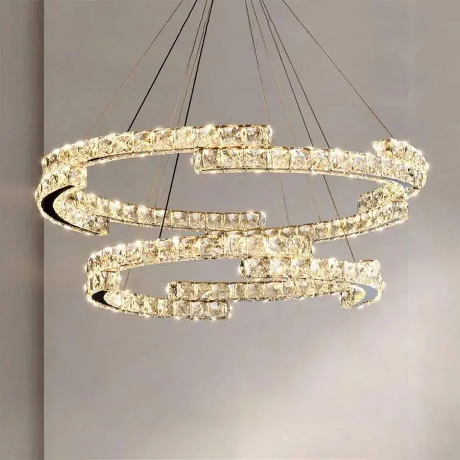 Suspended LED chandelier with remote control and crystal MIA LATIFAH 55W, 2 Circles, Cold/Warm/Neutral light, Dimmable, Shiny Chrome, Adjustable Height LED Chandeliers with Remote Control Default Title Alessandro Design