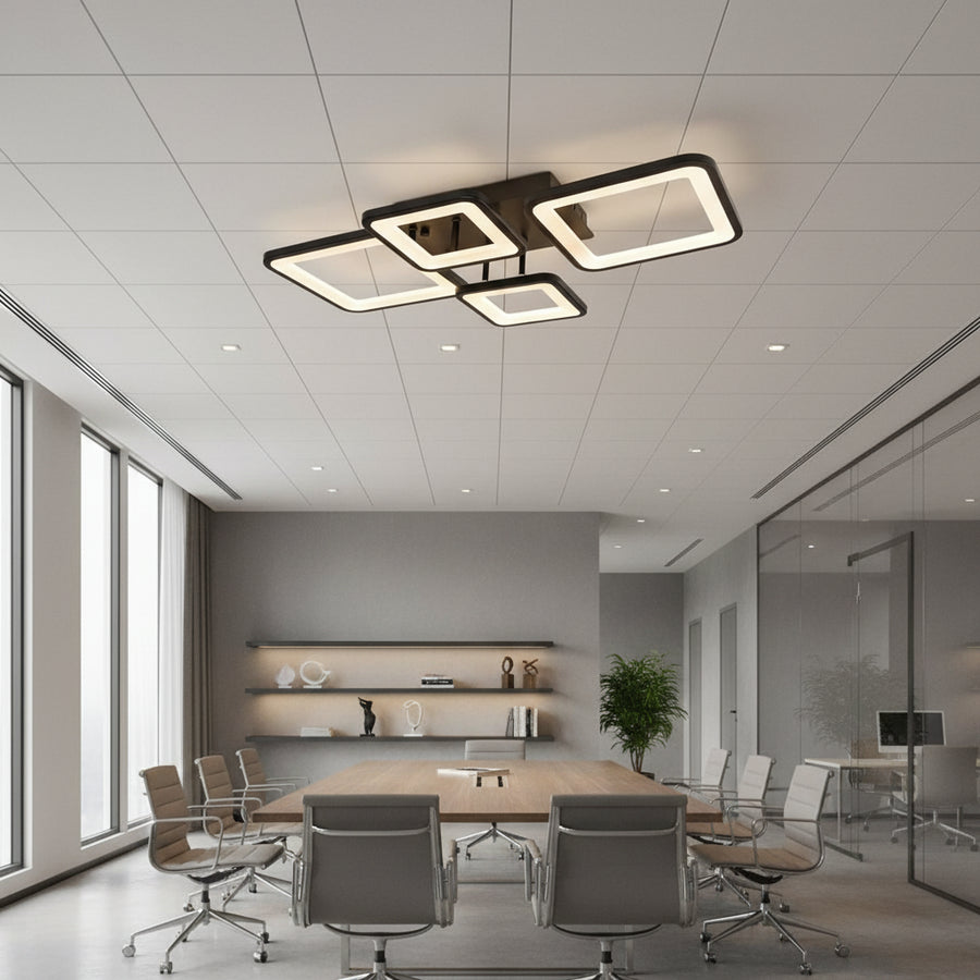 LED Chandelier with remote control MUGE 112W, 4 Squares, Cold/Warm/Neutral light, Dimmable, Black LED Chandeliers with Remote Control Default Title Alessandro Design