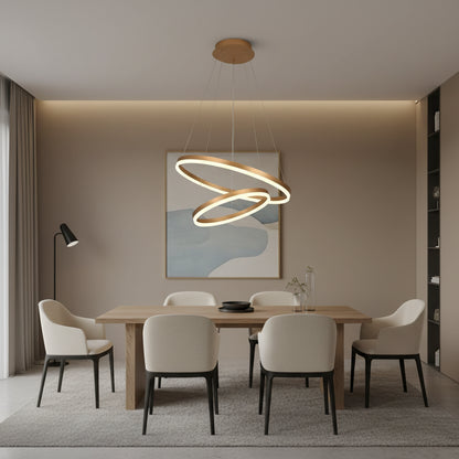 Suspended LED chandelier with remote control CHRISTINE, 41W, 2 Circles, Cold/Warm/Neutral light, Dimmable, Shiny Gold, Height Adjustable LED Chandeliers with Remote Control Default Title Alessandro Design
