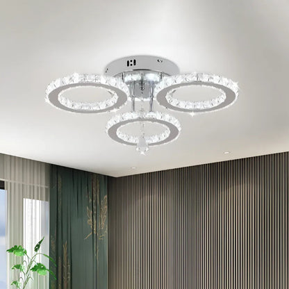LED chandelier with remote control and crystal ALANUBIS 40W, 3 Circles, Cold/Warm/Neutral light, Dimmable, Shiny Chrome Crystal LED Chandeliers Default Title Alessandro Design