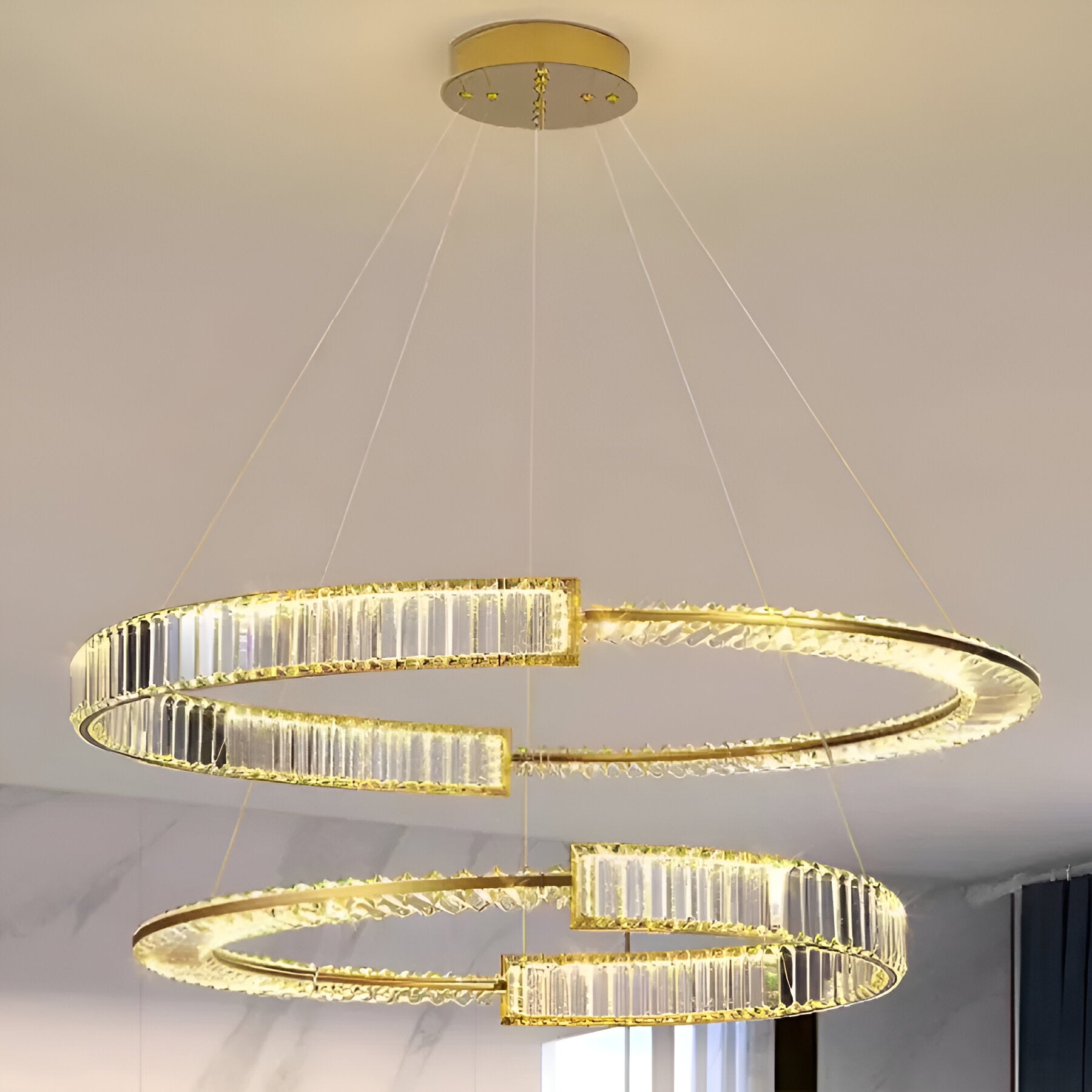 Suspended LED crystal chandelier PRISM REGAL 117W, 2 Circles, Cold/Warm/Neutral light, Dimmable, Golden, Height Adjustable Crystal LED Chandeliers Default Title Alessandro Design