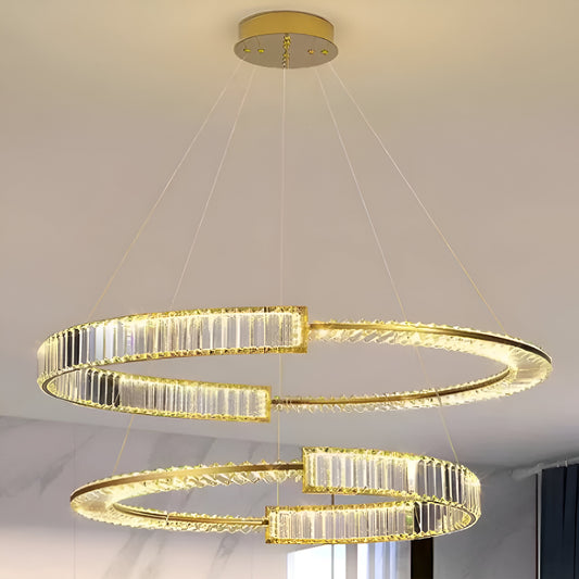 Suspended LED crystal chandelier PRISM REGAL 117W, 2 Circles, Cold/Warm/Neutral light, Dimmable, Golden, Height Adjustable Crystal LED Chandeliers Default Title Alessandro Design