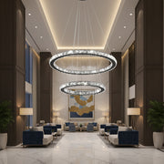 LED Chandelier with remote control and crystal PRISM LUMINIS 58W, 2 Circles, Cold/Warm/Neutral light, Dimmable, Chrome and White, Adjustable Height LED Chandeliers with Remote Control Default Title Alessandro Design