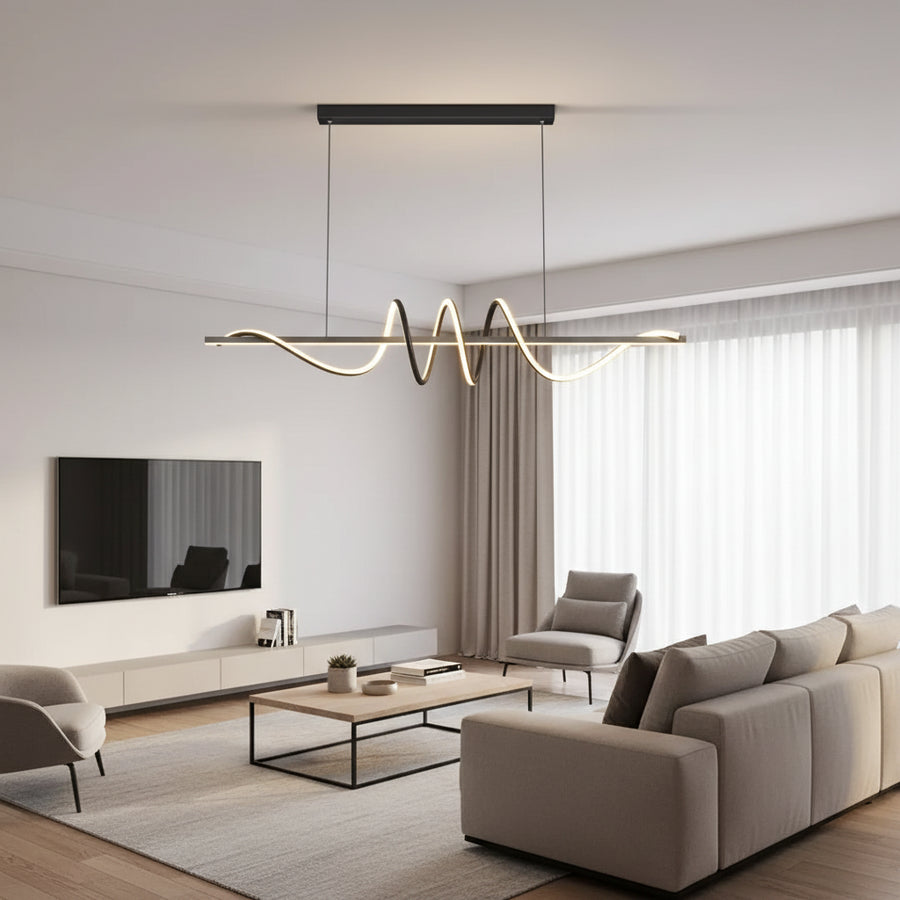 Suspended LED chandelier with remote control RIBBON 64W, Linear, Cold/Warm/Neutral light, Dimmable, Black, Height Adjustable LED Chandeliers with Remote Control Default Title Alessandro Design