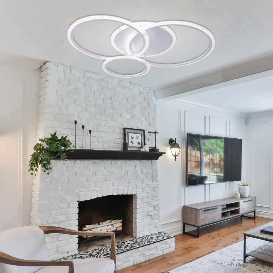 LED chandelier with remote control LUCY 69W, 4 Circles, Cold/Warm/Neutral light, Dimmable, White LED chandelier with remote control Default Title Alessandro Design