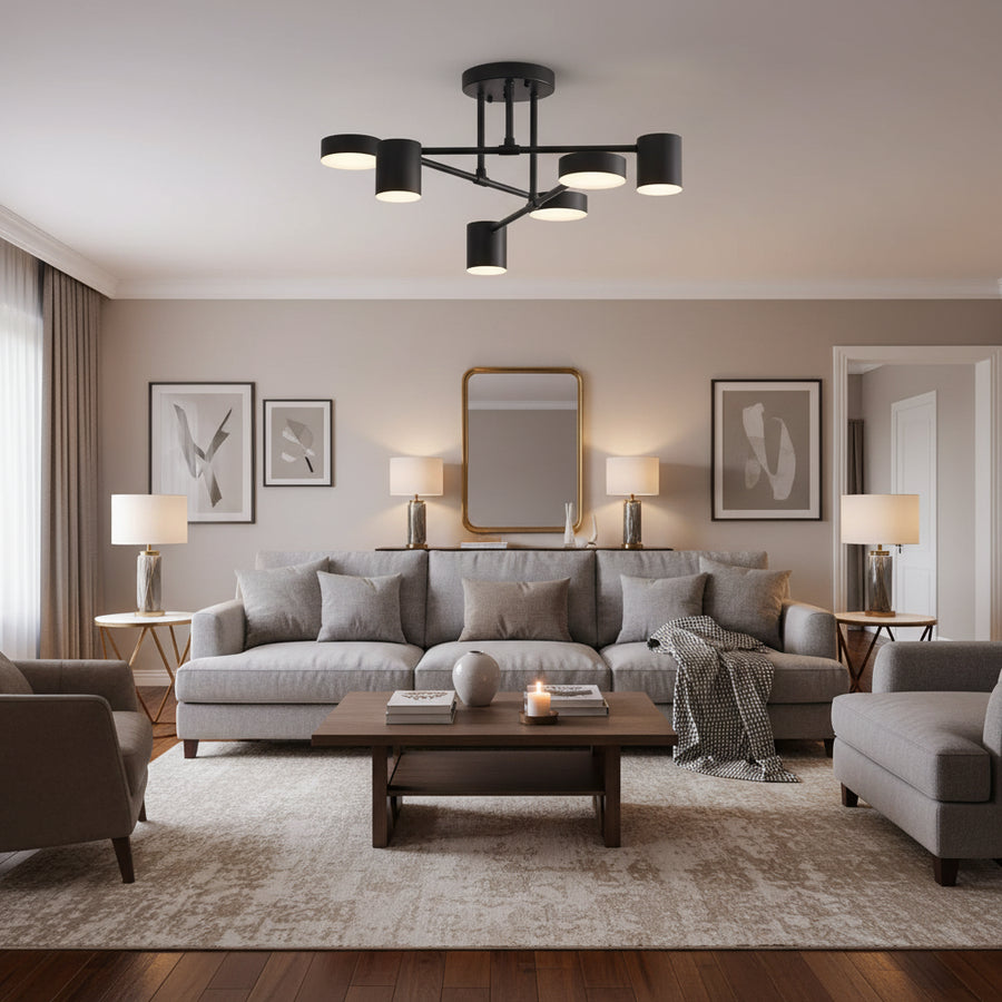 LED chandelier GALIOS 26W, 6 Elements, Cold/Warm/Neutral light, Black