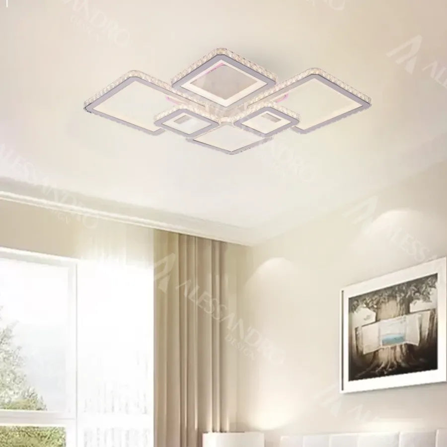 LED chandelier with remote control and crystal QUADRIS RGB 175W, 6 Squares, Cold/Warm/Neutral Light, Dimmable, White LED Chandeliers with Remote Control Default Title Alessandro Design