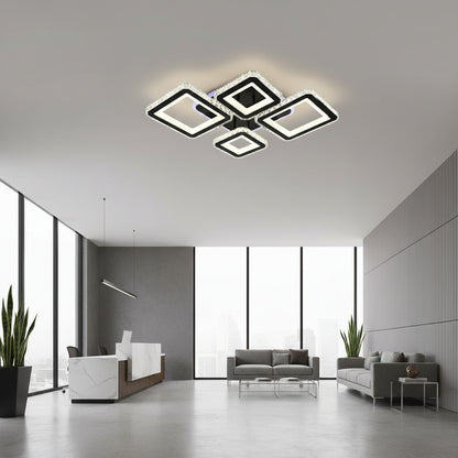 LED chandelier with remote control and crystal QUADRIS RGB 96W, 4 Squares, Cold/Warm/Neutral light, Dimmable, Black