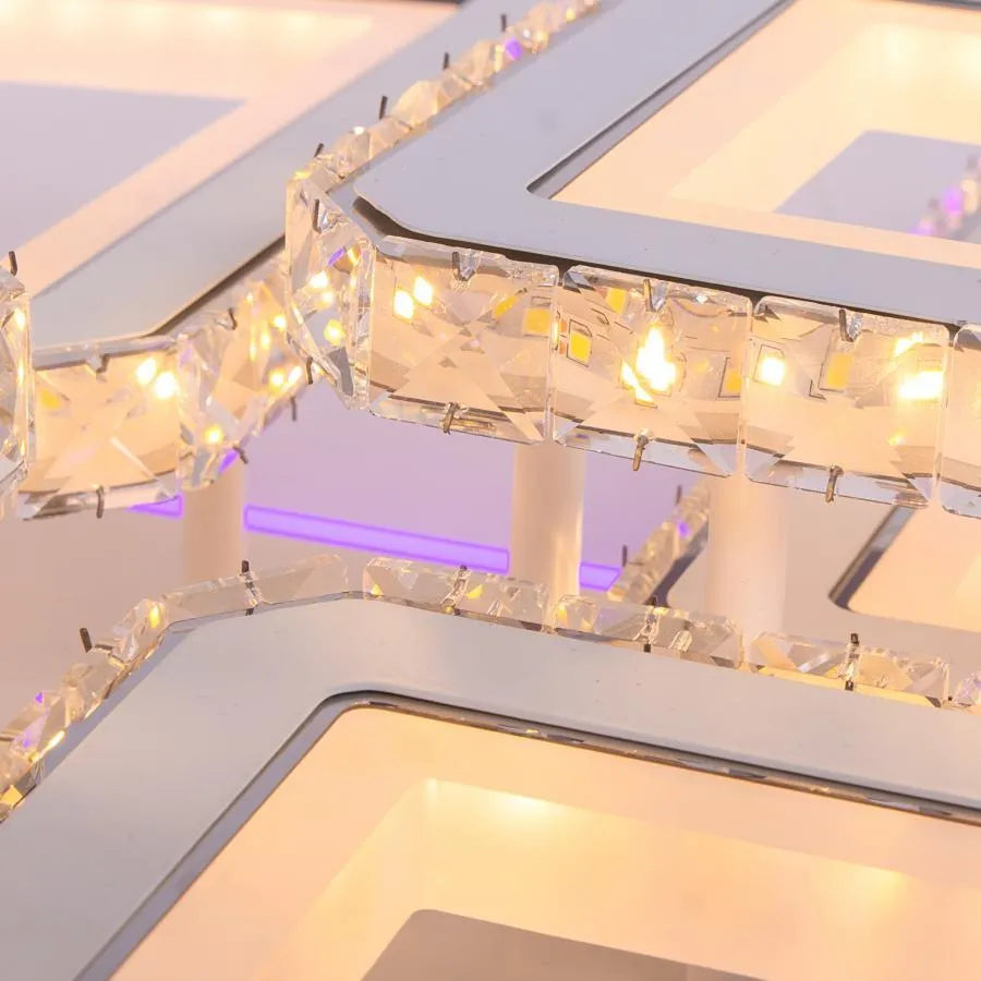 LED chandelier with remote control and crystal QUADRIS RGB 175W, 6 Squares, Cold/Warm/Neutral Light, Dimmable, White LED Chandeliers with Remote Control Default Title Alessandro Design