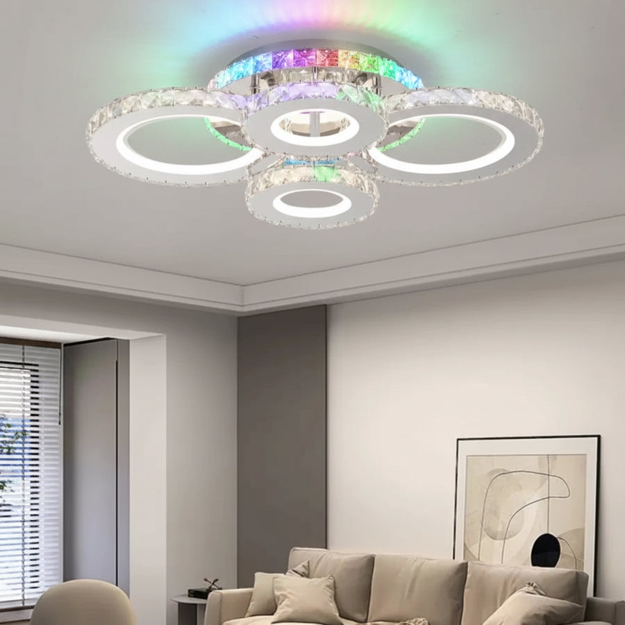LED chandelier with remote control and crystal NOVA ROTONDA RGB 82W, 4 Circles, Cold/Warm/Neutral light, Dimmable, Chrome LED Chandeliers & Crystals Default Title Alessandro Design