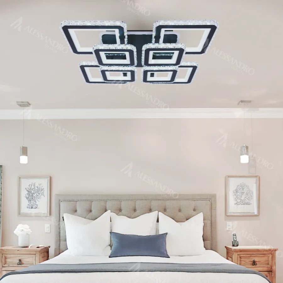 LED Chandelier with remote control and crystal LEILA RGB 176W, 8 Squares, Cold/Warm/Neutral light, Dimmable, Black LED Chandeliers with Remote Control Default Title Alessandro Design