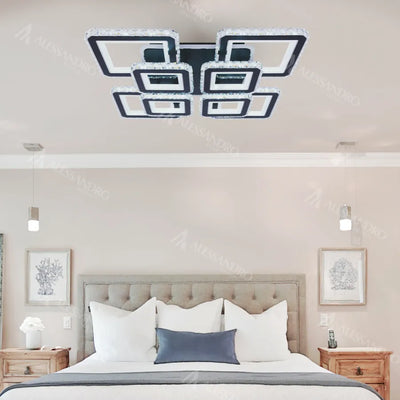 LED chandelier with remote control and crystal LEILA RGB 176W, 8 Squares, Cold/Warm/Neutral light, Dimmable, Black