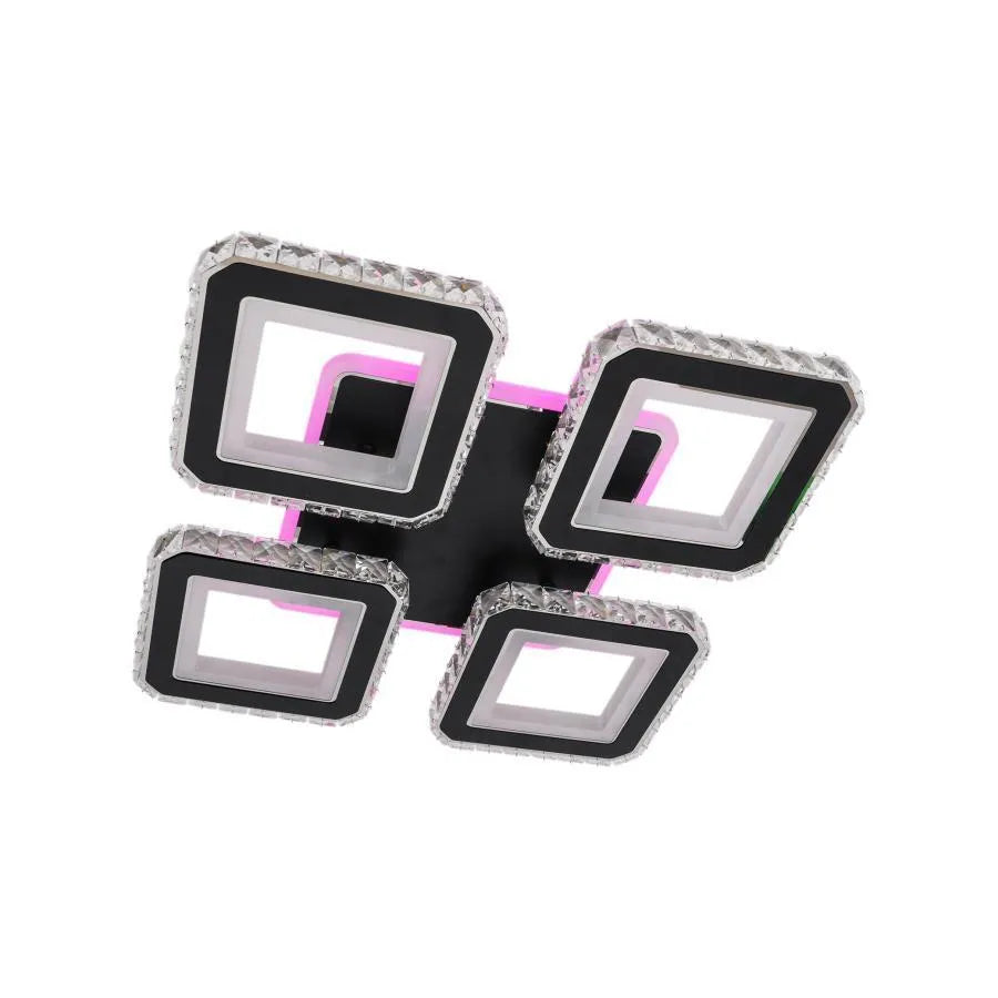 LED Chandelier with remote control and crystal LEILA RGB 69W, 4 Squares, Cold/Warm/Neutral light, Dimmable, Black LED Chandeliers with Remote Control Default Title Alessandro Design