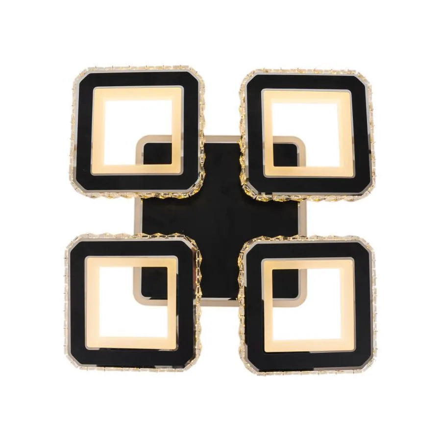 LED Chandelier with remote control and crystal LEILA RGB 69W, 4 Squares, Cold/Warm/Neutral light, Dimmable, Black LED Chandeliers with Remote Control Default Title Alessandro Design