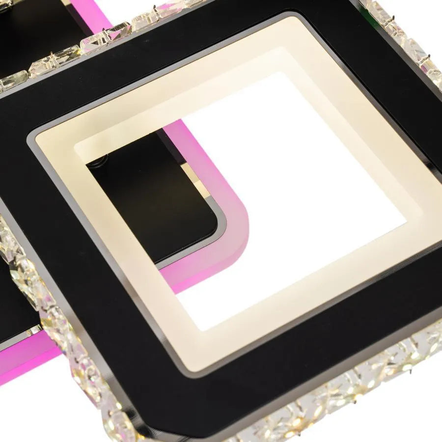 LED Chandelier with remote control and crystal LEILA RGB 69W, 4 Squares, Cold/Warm/Neutral light, Dimmable, Black LED Chandeliers with Remote Control Default Title Alessandro Design