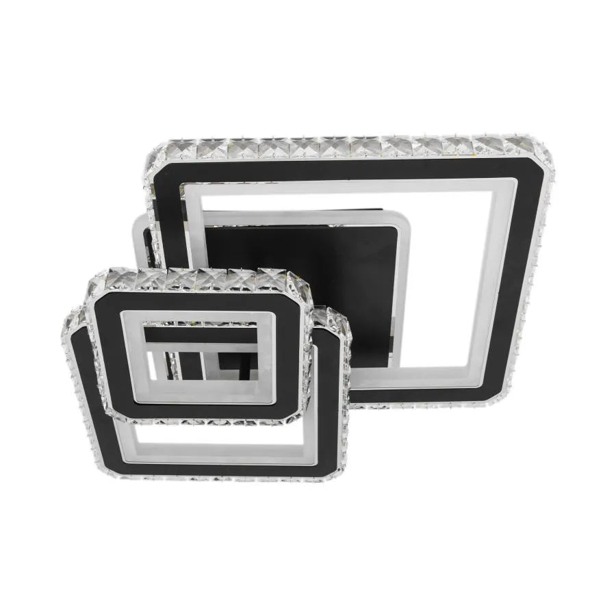 LED chandelier with remote control and crystal LEILA 88W, 3 Squares, Cold/Warm/Neutral light, Dimmable, Black Shiny Chrome LED Chandeliers with Remote Control Default Title Alessandro Design
