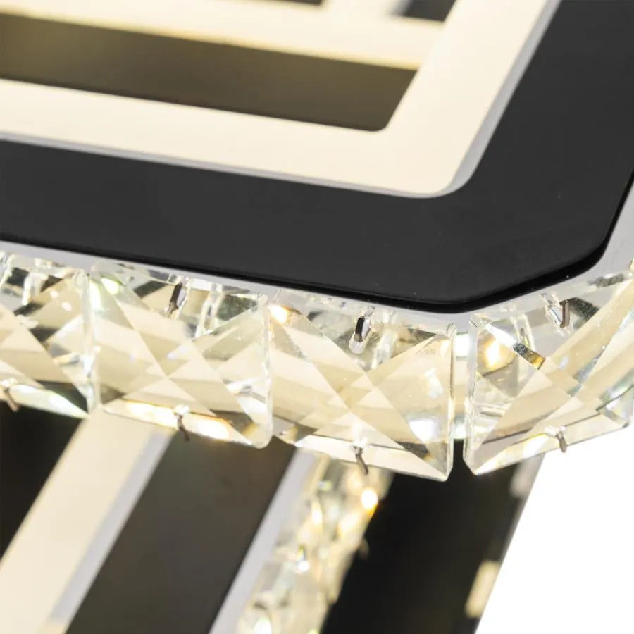 LED chandelier with remote control and crystal LEILA 88W, 3 Squares, Cold/Warm/Neutral light, Dimmable, Black Shiny Chrome LED Chandeliers with Remote Control Default Title Alessandro Design
