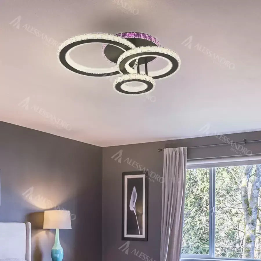 LED chandelier with remote control and crystal LEOCADIA RGB 134W, 3 Circles, Cold/Warm/Neutral light, Dimmable, Black Crystal LED Chandeliers Default Title Alessandro Design