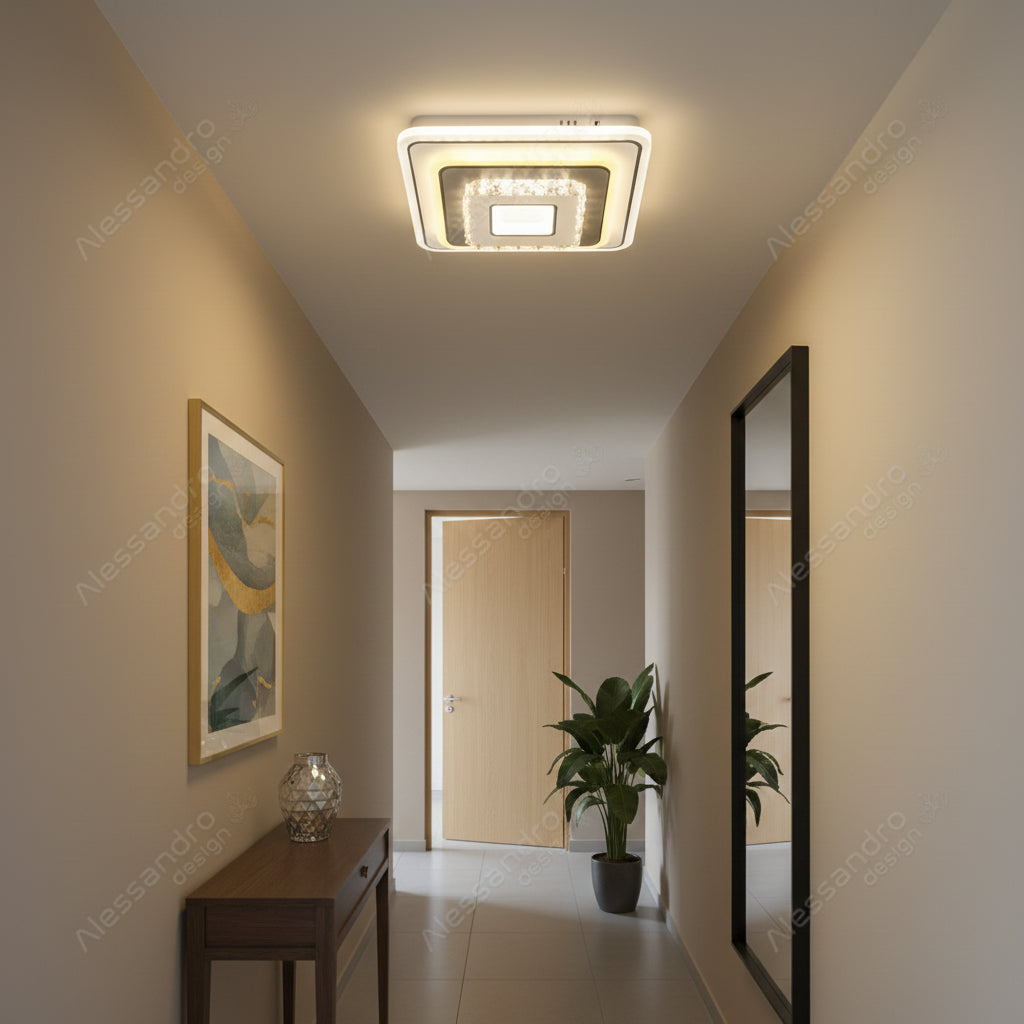 Crystal LED chandelier MITA 39W, 20x20cm, Square, Cool/Warm/Neutral Light, White LED Chandeliers Default Title Alessandro Design
