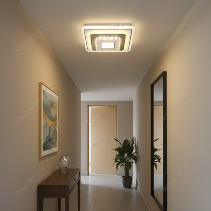 Crystal LED chandelier MITA 39W, 20x20cm, Square, Cool/Warm/Neutral Light, White LED Chandeliers Default Title Alessandro Design