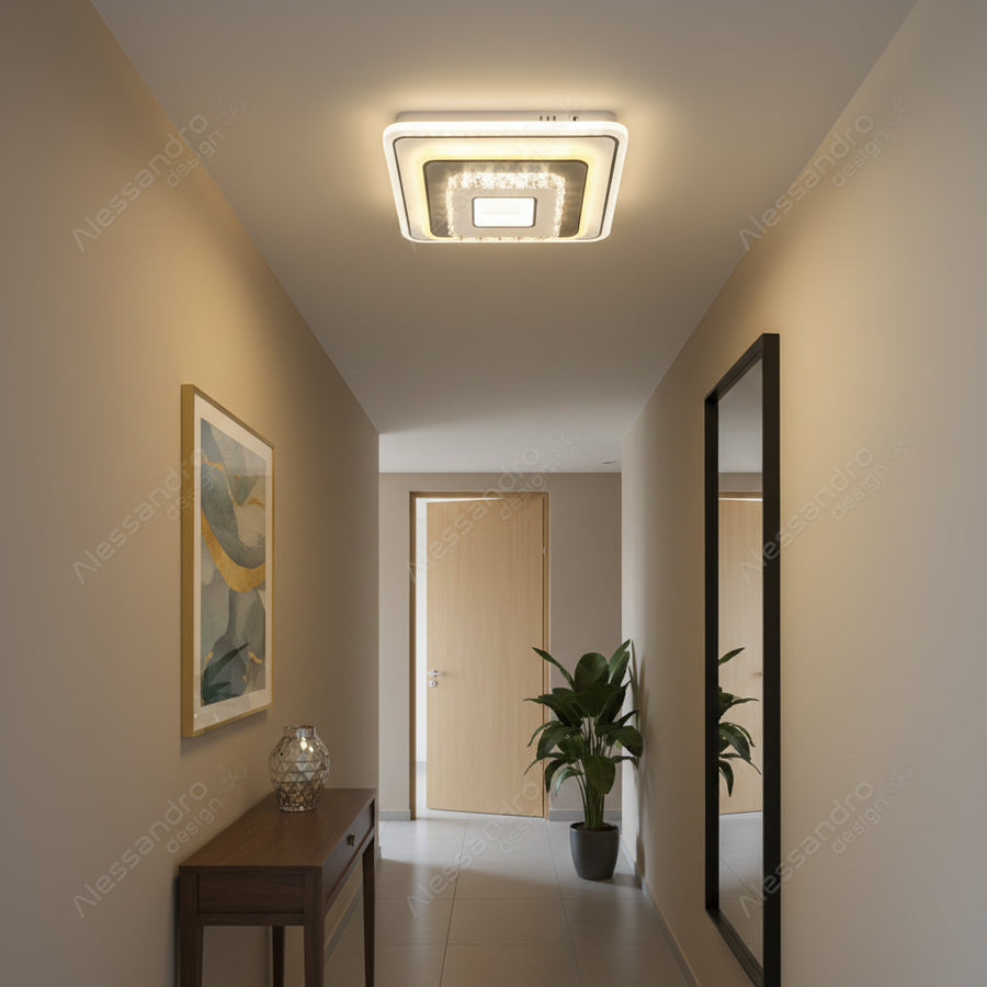 Crystal LED chandelier MITA 39W, 20x20cm, Square, Cool/Warm/Neutral Light, White LED Chandeliers Default Title Alessandro Design