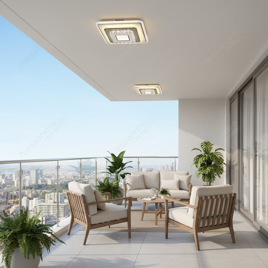 Crystal LED chandelier MITA 39W, 20x20cm, Square, Cool/Warm/Neutral Light, White LED Chandeliers Default Title Alessandro Design