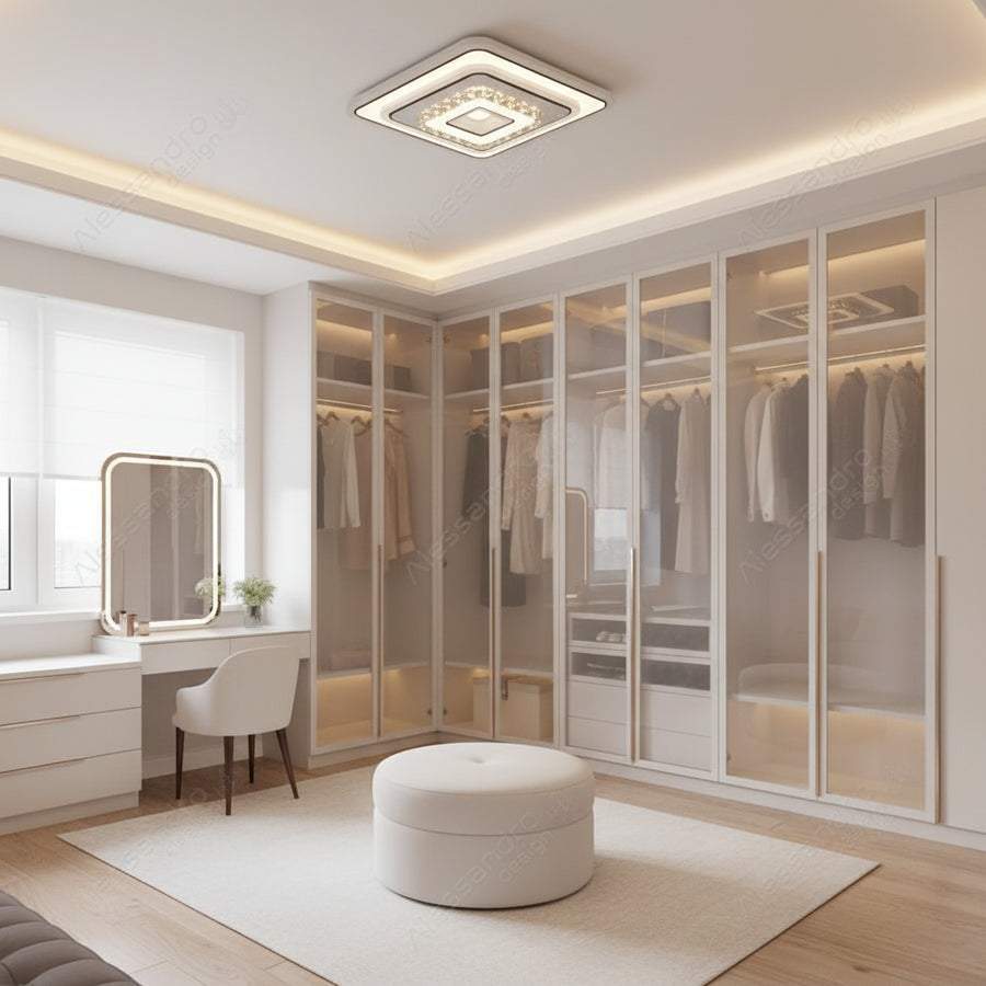 Crystal LED chandelier MITA 39W, 20x20cm, Square, Cool/Warm/Neutral Light, White LED Chandeliers Default Title Alessandro Design