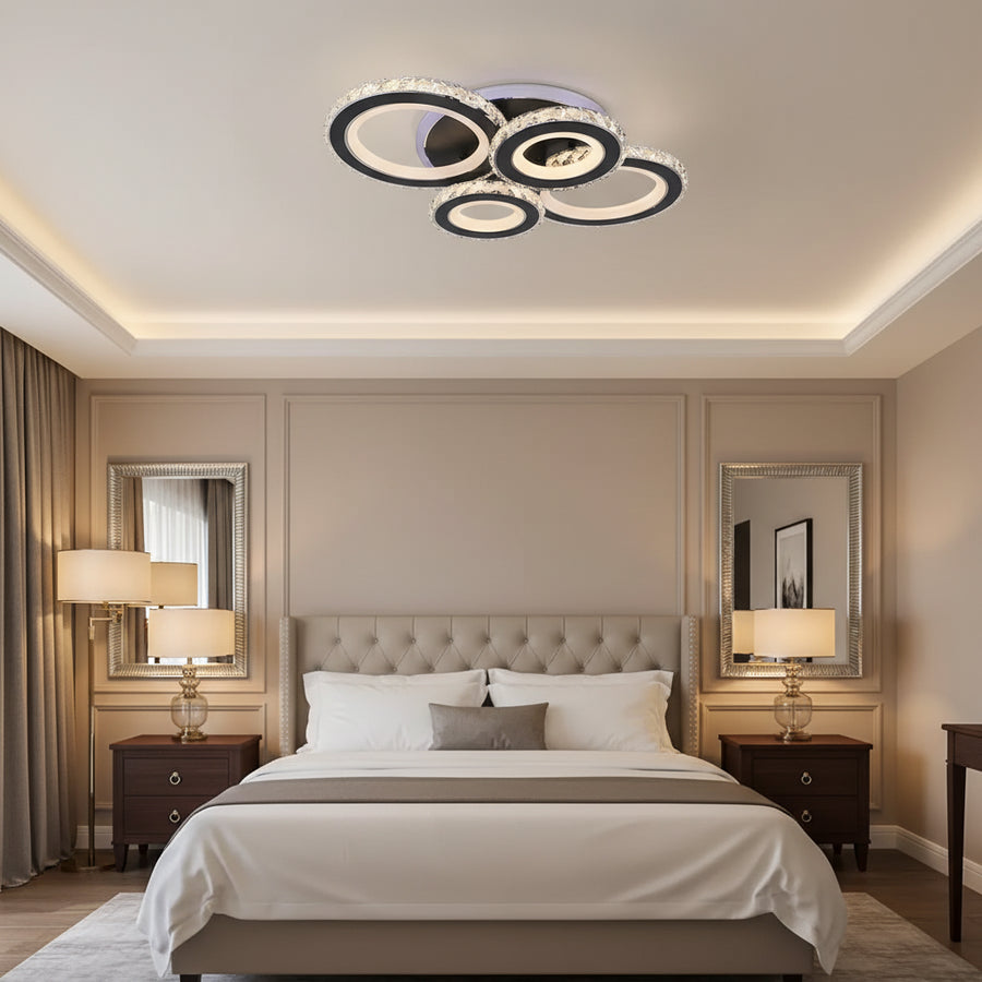 LED Chandelier with remote control and crystal NOVA ROTONDA RGB 82W, 4 Circles, Cold/Warm/Neutral light, Dimmable, Black LED Chandeliers with Remote Control Default Title Alessandro Design