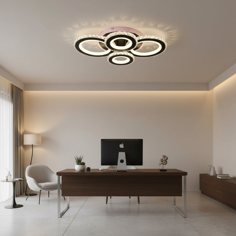 LED Chandelier with remote control and crystal NOVA ROTONDA RGB 82W, 4 Circles, Cold/Warm/Neutral light, Dimmable, Black LED Chandeliers with Remote Control Default Title Alessandro Design