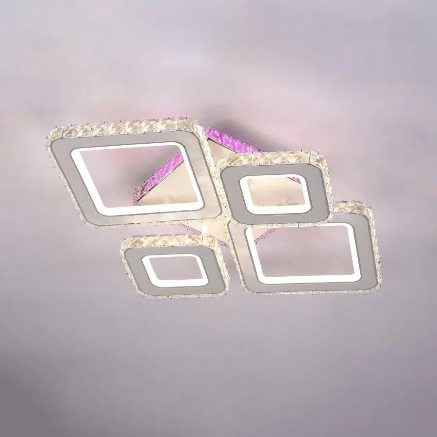LED chandelier with remote control and crystal TERRANO RGB 162W, 4 Squares, Cold/Warm/Neutral light, Dimmable, Glossy White Chrome Crystal LED Chandeliers Default Title Alessandro Design