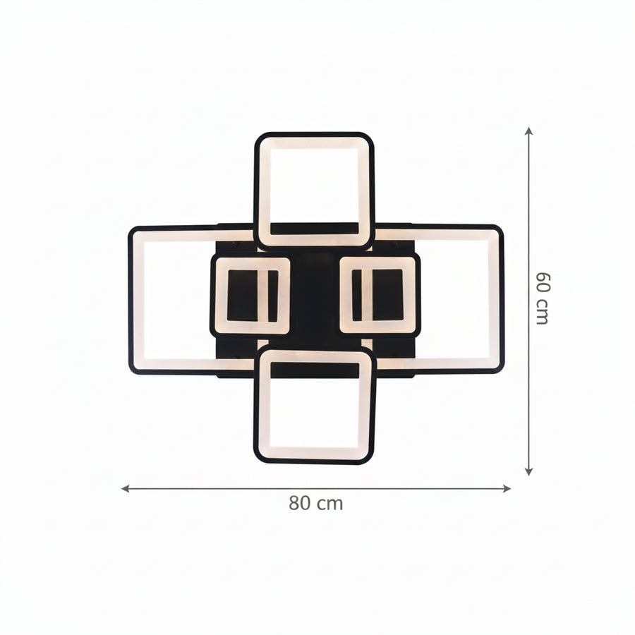 LED Chandelier with remote control ELLA 120W, 6 Squares, Cold/Warm/Neutral light, Dimmable, Black, Metal and Acrylic LED Chandeliers with Remote Control Default Title Alessandro Design