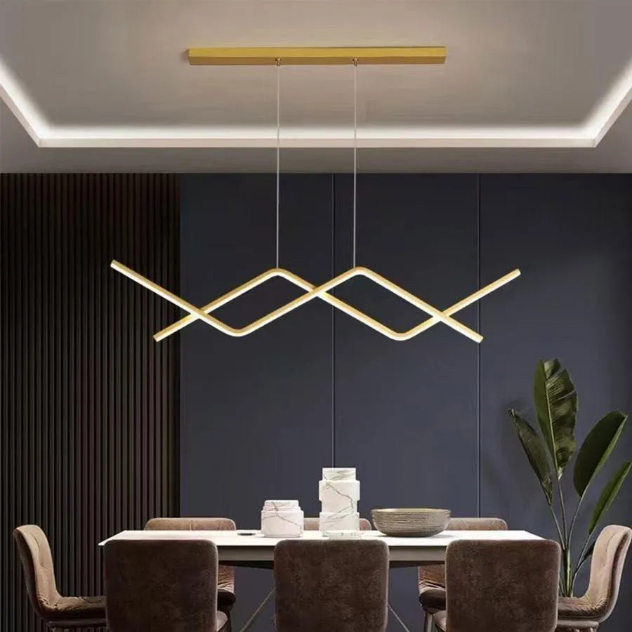 Suspended LED chandelier with remote control NAOMI 72W, Linear, Cold/Warm/Neutral light, Dimmable, Shiny Gold, Adjustable height