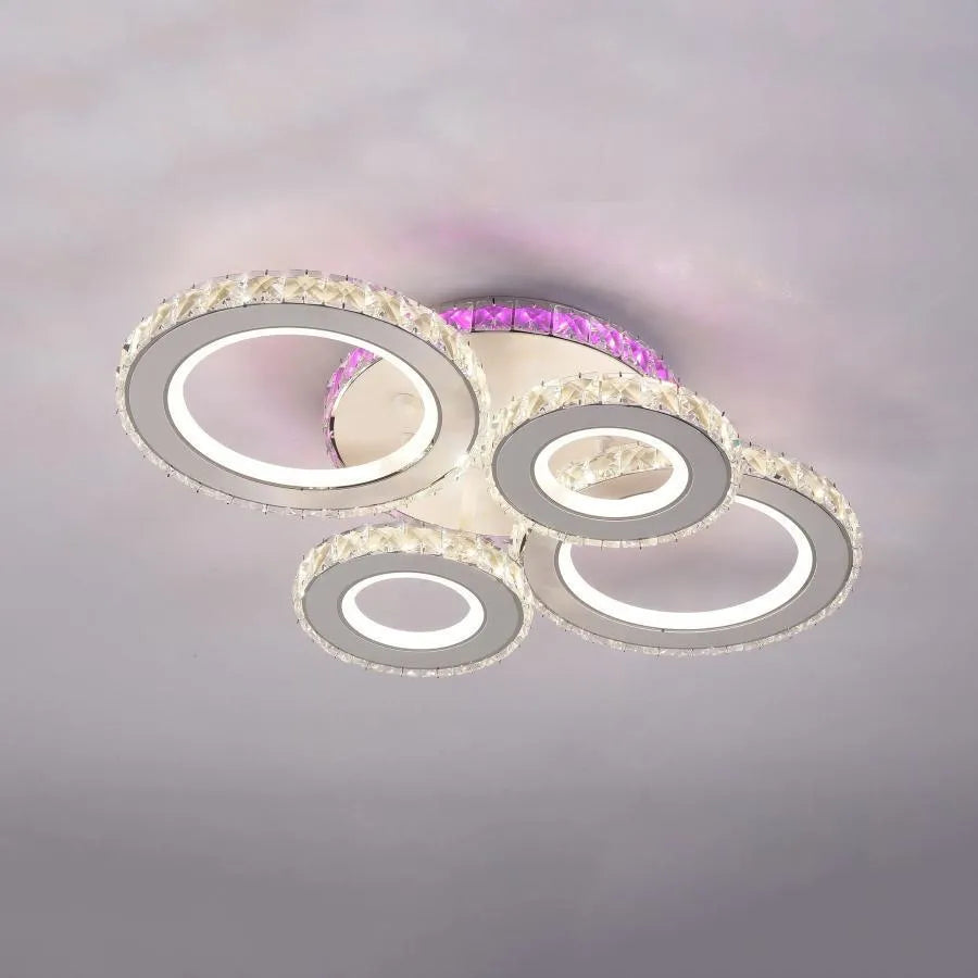 LED chandelier with remote control and crystal MEILI ZAFINA RGB 136W, 4 Circles, Cold/Warm/Neutral light, Dimmable, White Crystal LED Chandeliers Default Title Alessandro Design