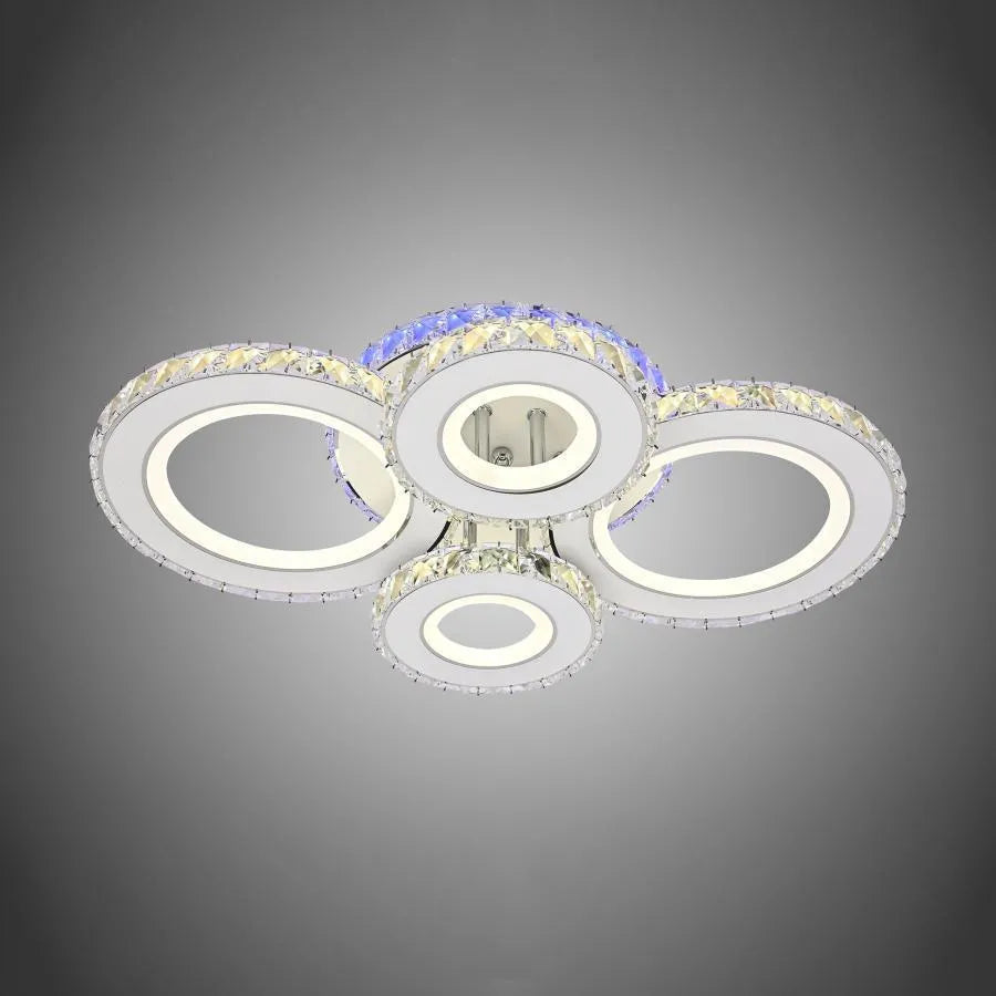 LED chandelier with remote control and crystal MEILI ZAFINA RGB 136W, 4 Circles, Cold/Warm/Neutral light, Dimmable, White Crystal LED Chandeliers Default Title Alessandro Design