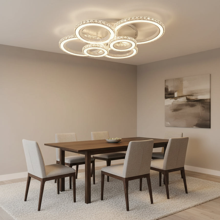 LED chandelier with remote control and crystal NOVA ROTONDA RGB 145W, 6 Circles, Cold/Warm/Neutral light, Dimmable, White Crystal LED Chandeliers Default Title Alessandro Design