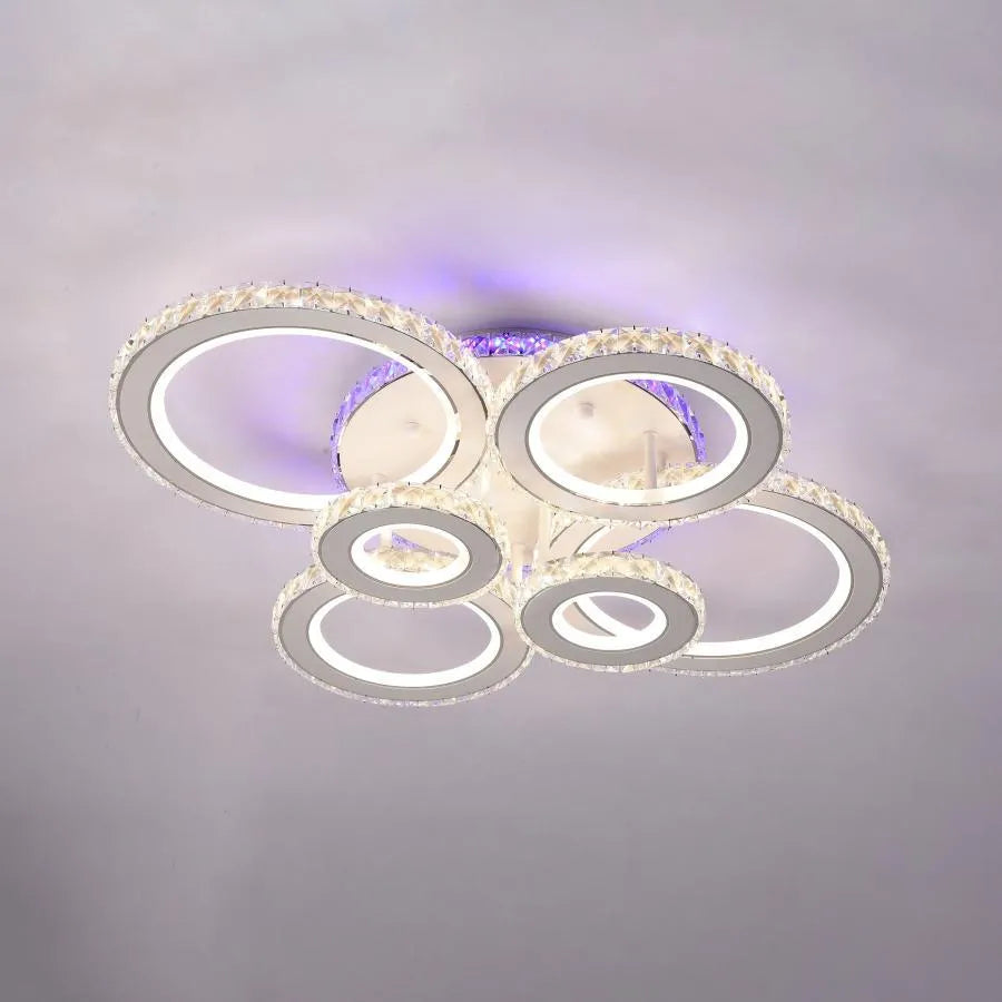 LED chandelier with remote control and crystal MEILI ZAFINA RGB 238W, 6 Circles, Cold/Warm/Neutral light, Dimmable, White Crystal LED Chandeliers Default Title Alessandro Design