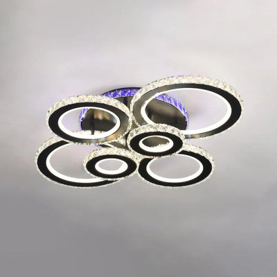 LED chandelier with remote control and crystal MEILI ZAFINA RGB 238W, 6 Circles, Cold/Warm/Neutral light, Dimmable, Black