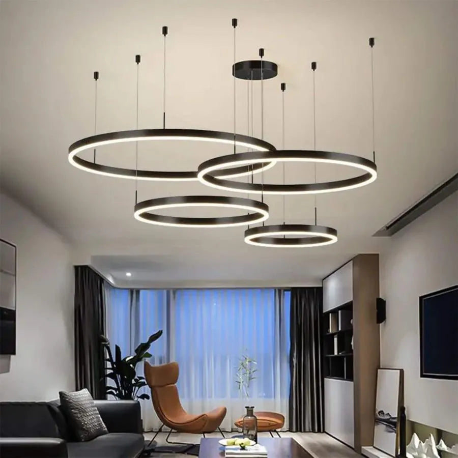 Suspended LED chandelier with remote control ADELAIDA 226W, 4 Circles, Cold/Warm/Neutral light, Dimmable, Black, Height Adjustable Modern Chandeliers Default Title Alessandro Design