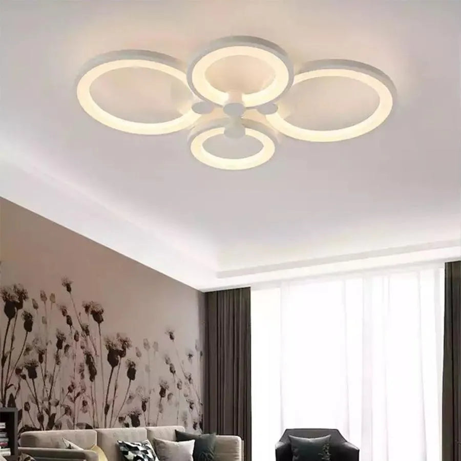 LED chandelier with remote control ALANI 52W, 4 Circles, Cold/Warm/Neutral light, Dimmable, White LED chandelier with remote control Default Title Alessandro Design
