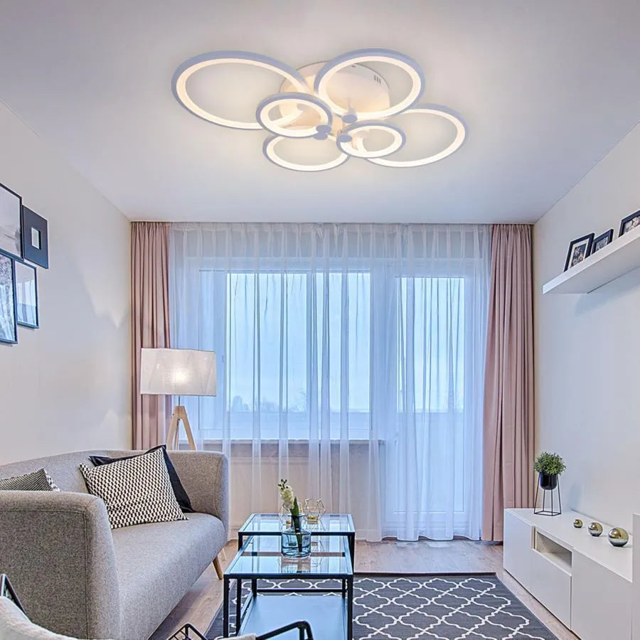 LED chandelier with remote control ALANI 168W, 6 Circles, Cold/Warm/Neutral light, Dimmable, White LED chandelier with remote control Default Title Alessandro Design