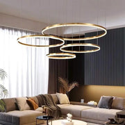 Suspended LED chandelier with remote control ADELAIDA 226W, 4 Circles, Cold/Warm/Neutral light, Dimmable, Shiny Gold, Adjustable Height Modern Chandeliers Default Title Alessandro Design