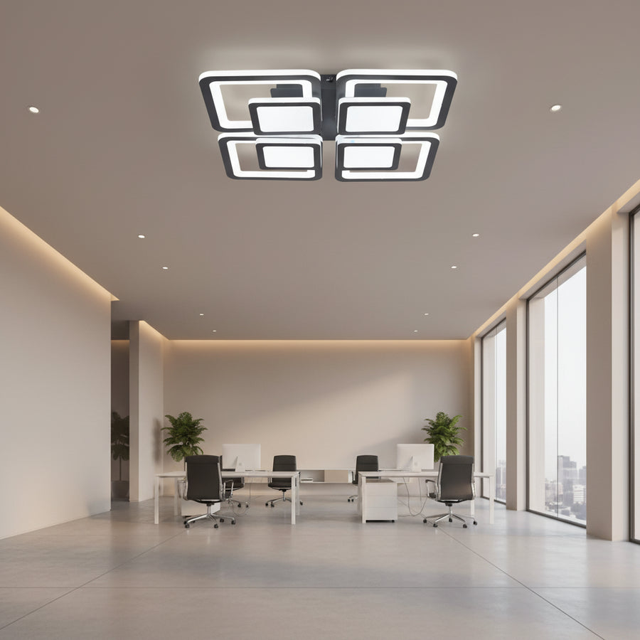 LED chandelier with remote control SUSAN 96W, 4 Squares, Cold/Warm/Neutral light, Dimmable, Black LED chandeliers with remote control Default Title Alessandro Design