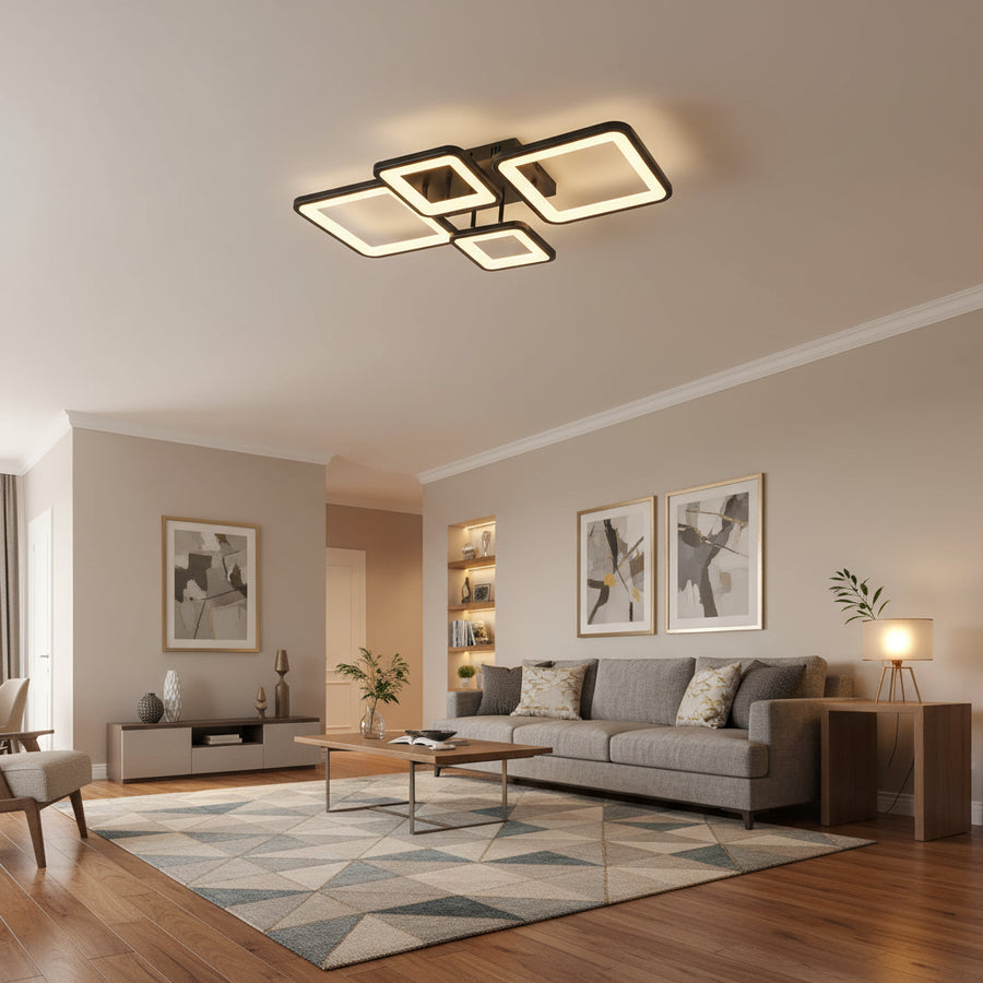 LED Chandelier with remote control MUGE 112W, 4 Squares, Cold/Warm/Neutral light, Dimmable, Black LED Chandeliers with Remote Control Default Title Alessandro Design