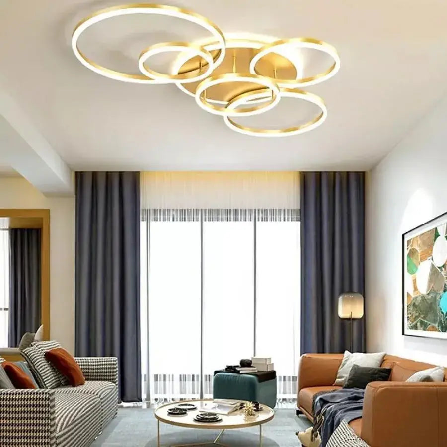 LED Chandelier with remote control LYRA 248W, 5 Circles, Cold/Warm/Neutral light, Dimmable, Brushed Gold LED Chandeliers with Remote Control Default Title Alessandro Design