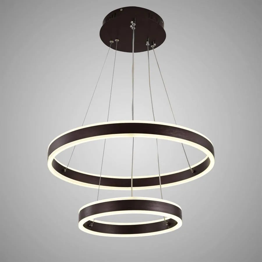 Suspended LED chandelier with remote control OLATHE 180W, 2 Circles, Cold/Warm/Neutral light, Dimmable, Brown, Height Adjustable