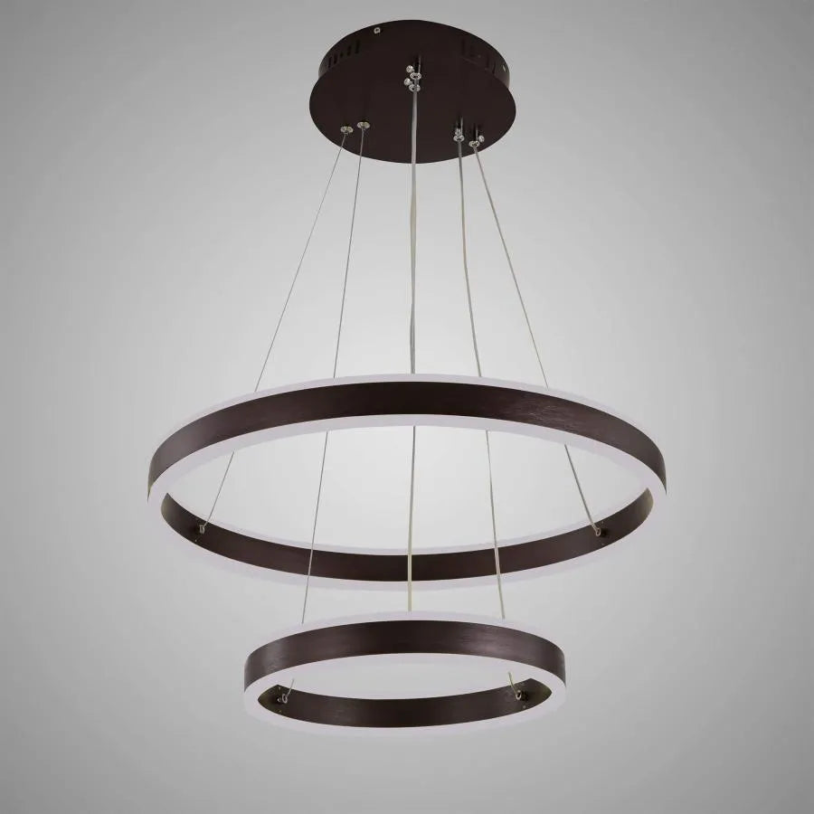 Suspended LED chandelier with remote control OLATHE 180W, 2 Circles, Cold/Warm/Neutral light, Dimmable, Brown, Height Adjustable