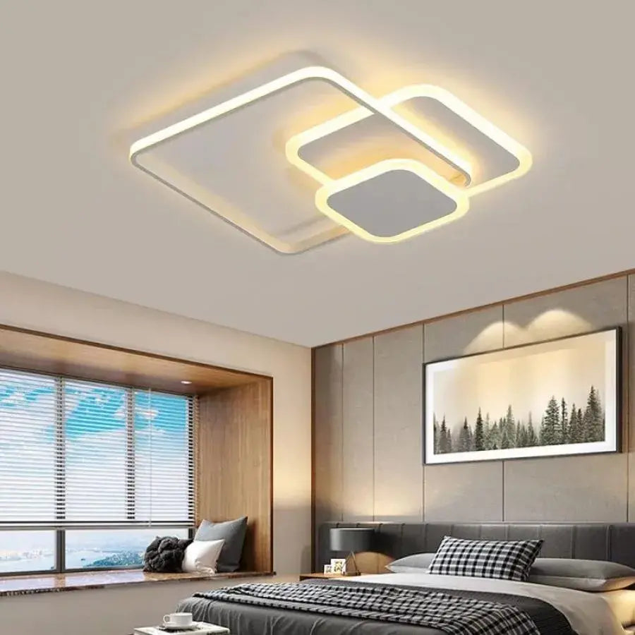 LED chandelier with remote control ANEMONA 75W, 3 Squares, Cold/Warm/Neutral light, Dimmable, White LED chandelier with remote control Default Title Alessandro Design