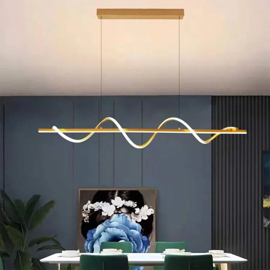 Suspended LED chandelier with remote control AMINIA 80W, Linear, Cold/Warm/Neutral light, Dimmable, Golden, Height Adjustable Modern Chandeliers Default Title Alessandro Design
